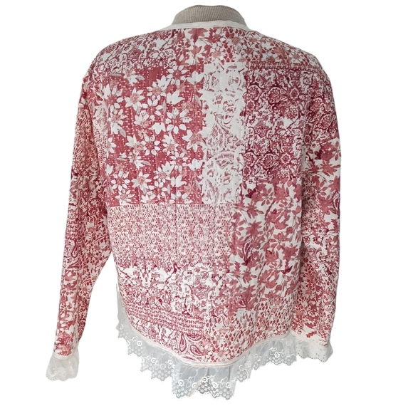 Womens Jacket Cardigan Red Lace Lagenlook NWT Fall Ruffled Crochet - Picture 4 of 10